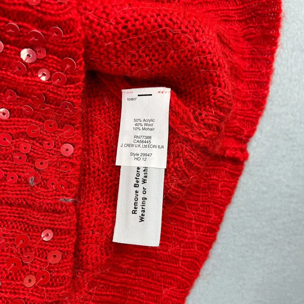J. Crew Womens‎ Red Sequin Wool Mohair Blend Sweater Navy Trim Small